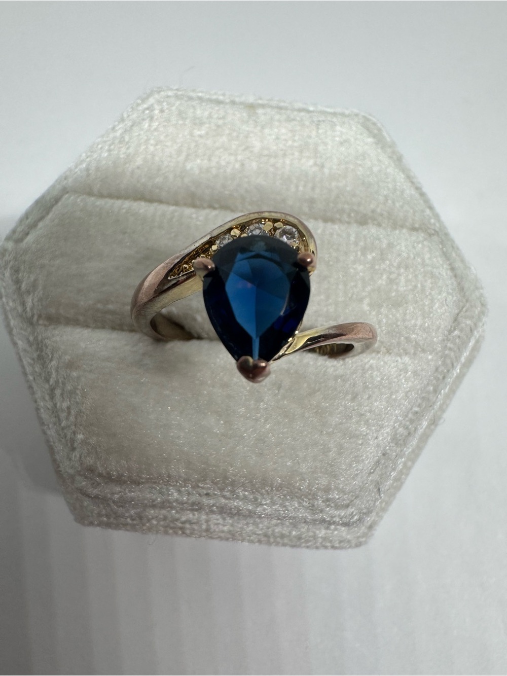 Vintage 10K Gold Plated Lab Created Sapphire Ring Size 8